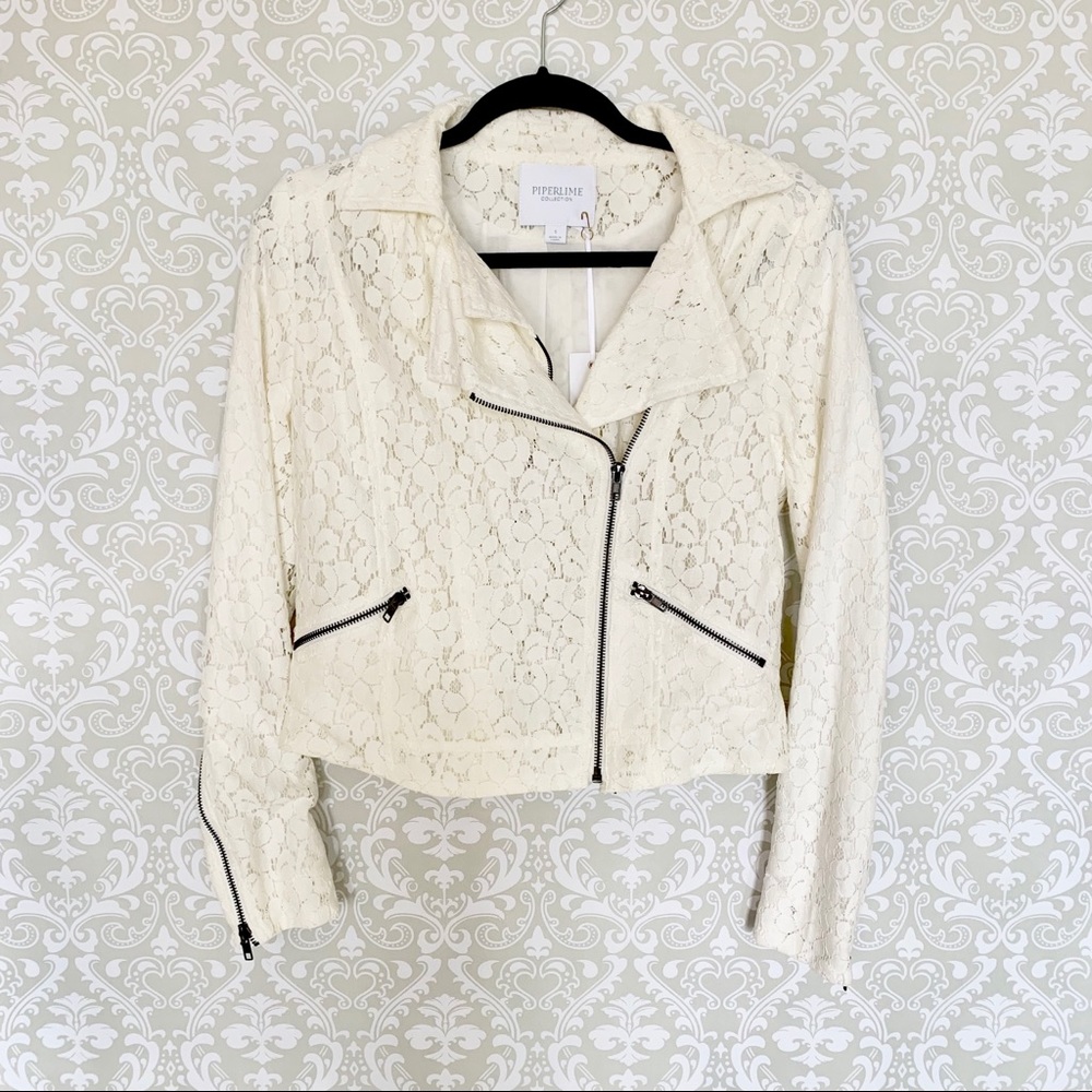 NWT cream lace moto jacket
